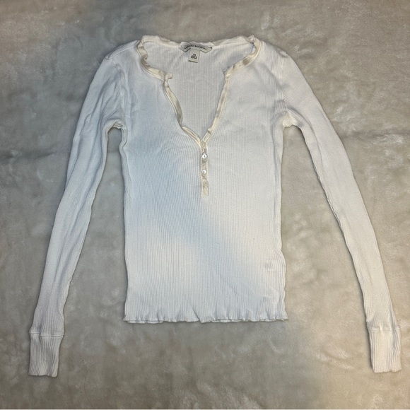 Y2K Banana Republic White V-Neck Ribbed Long Sleeve Top Size XS - Picture 3 of 8